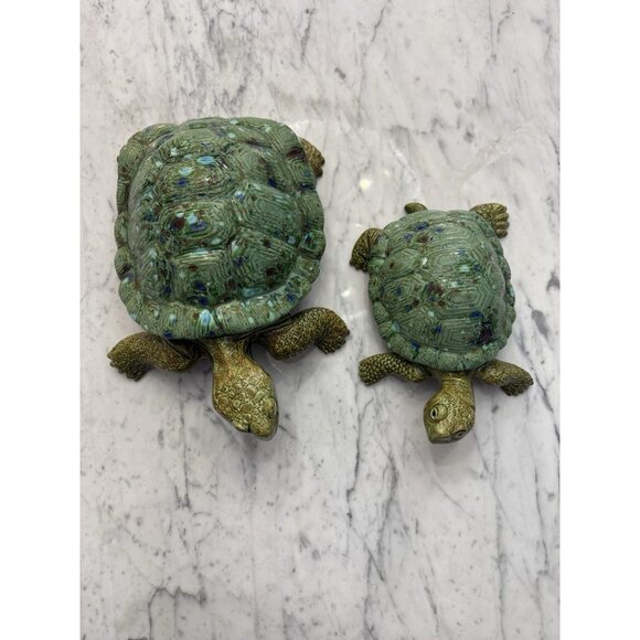 Vintage Scioto Hand Painted Ceramic Turtles Unique Lot of 2 Mother & Baby Turtle - Picture 2 of 15